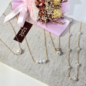 Dainty Pearl Necklaces by Stella Amoré– Gold Freshwater Pearl Chain-Minimalist